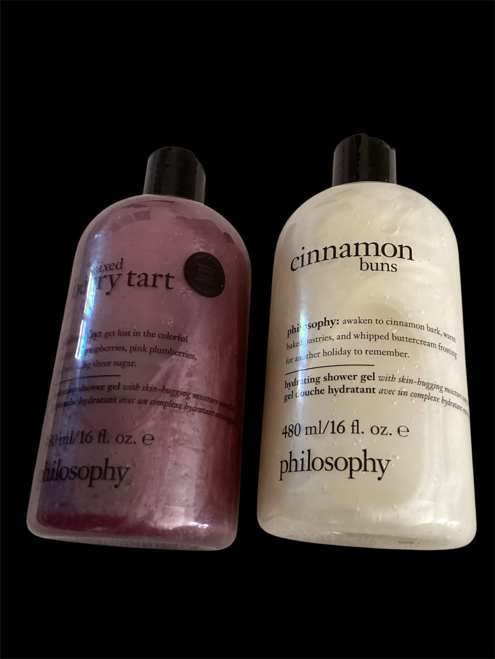 Philosophy BUNDLE TWO Cinnamon Bun & Mixed Berry Shower Gel, Both 16 ounce. NEW